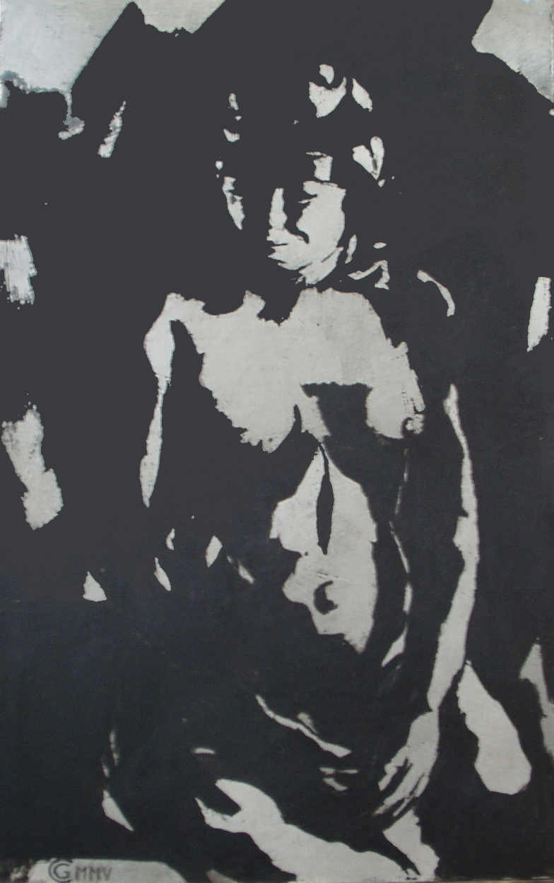 Dessin sur feuille de métale, étain,Nu artistique. Dessin de nu. Portrait.female nude, dessin de femme nue, Nu féminin.Nude. Draw. Par Christophe GABRIEL